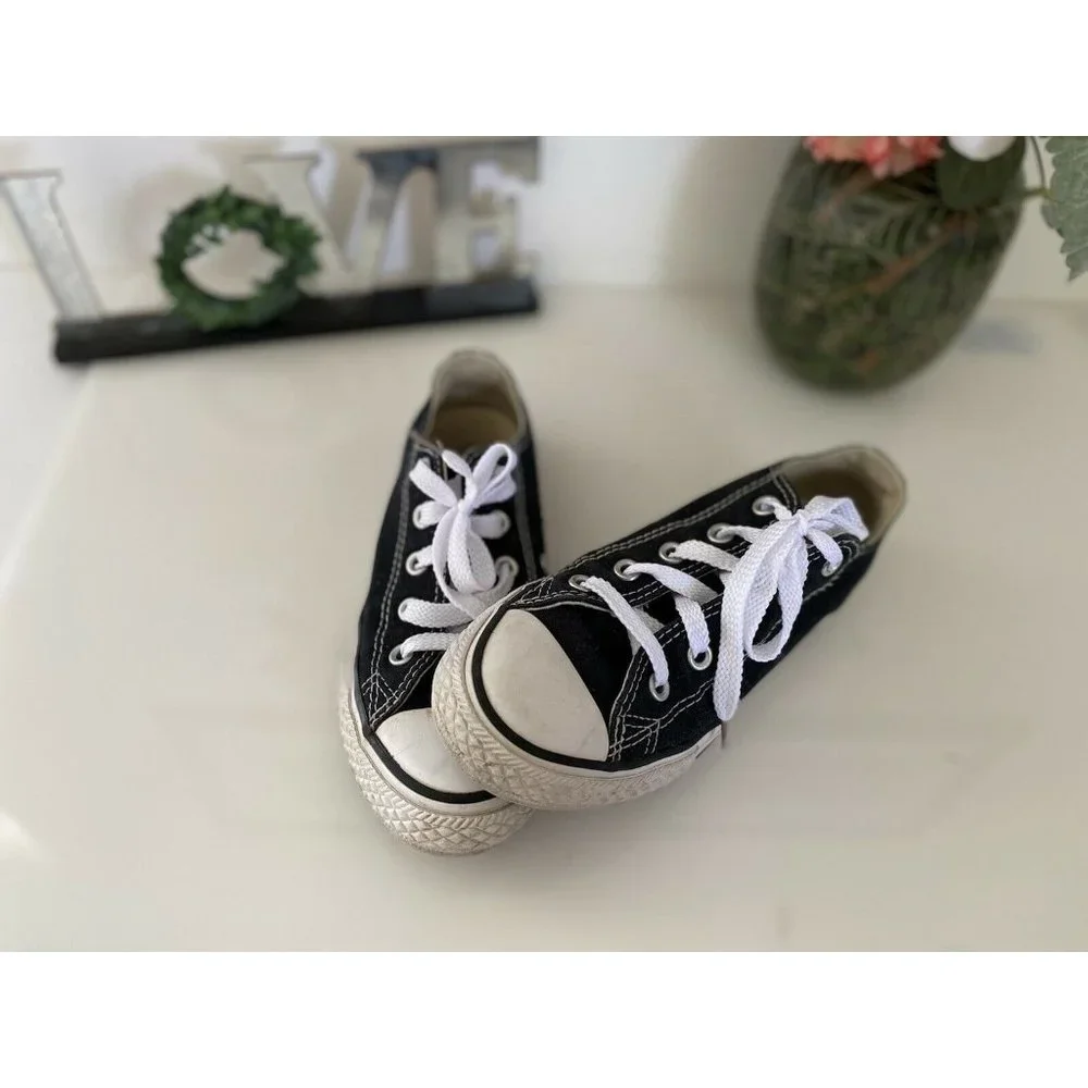 Converse‎ Chuck Taylor Kids Youth Black Canvas Low Sneakers Shoes Size 12.5M GUC